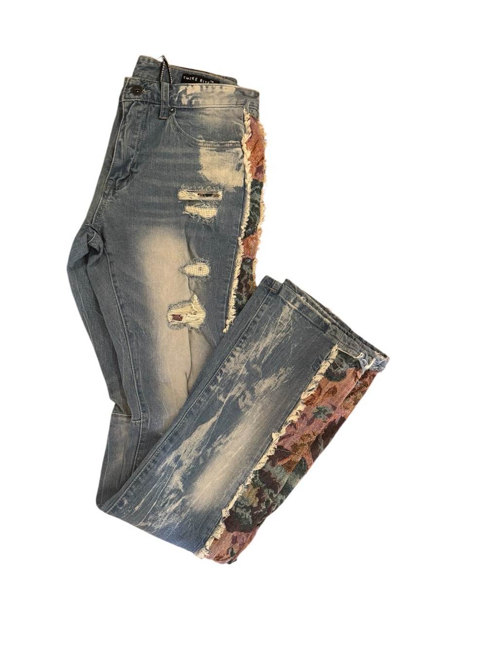 Men Stacked flare fit Embroidery Smoke rise Jeans Size 32  x 36